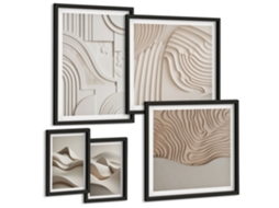 Conjunto De Pinturas Estruturas Abstratas Bege-branco Espelharte (5 Peças)