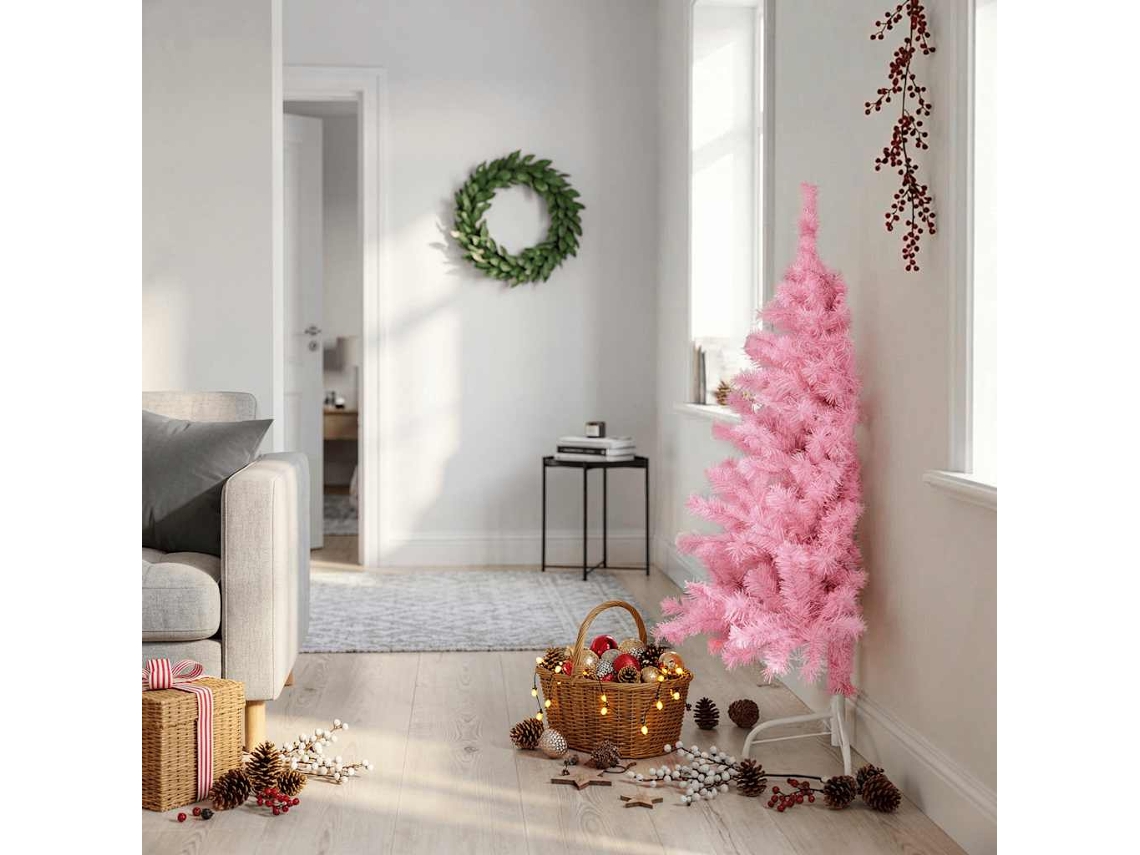 Vidaxl Meia Árvore De Natal Artificial Com Suporte 120 Cm Pvc Rosa