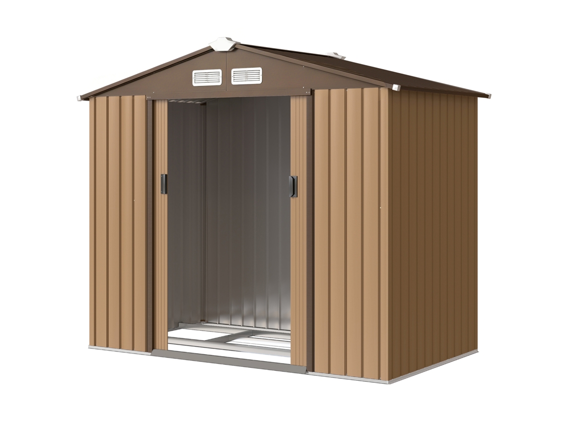Galpão de jardim metálico para armazenamento de ferramentas, cáqui, 213x130x185cm | S/MARCA