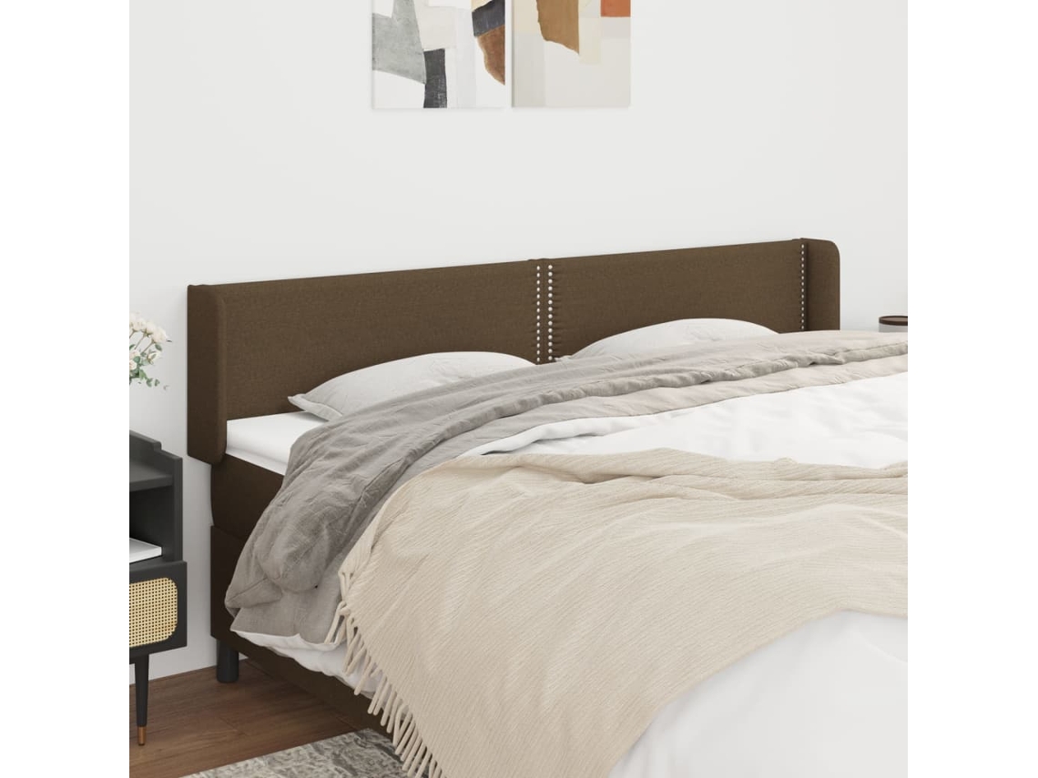 Vidaxl Cabeceira De Cama C/ Abas Tecido 203x16x78/88cm Castanho-escuro