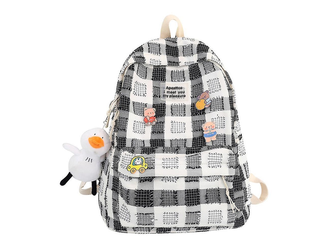 Mochila Xadrez Com Estampa De Coelho, Mochila Escolar Feminina Moderna E Charmosa.