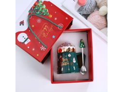 Caneca De Natal (verde) Com Tampa E Colher, Estampa De Papai Noel, Estilo Europeu, Xícara De Cerâmica Criativa.