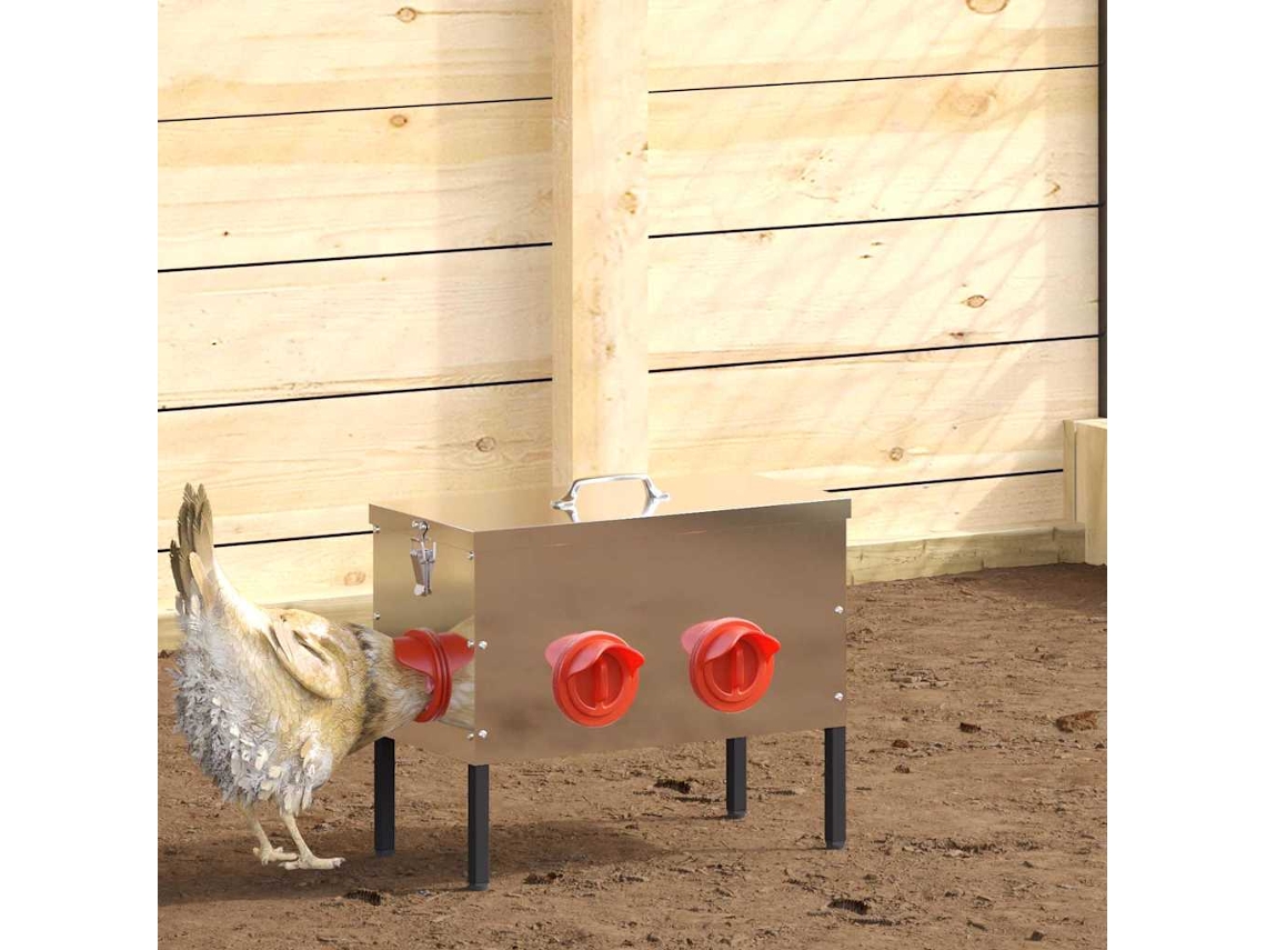 Vidaxl Comedouro Para Galinha 2 Prateado 41,5 X 20,5 X 33 Cm 15 Kg
