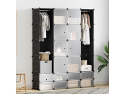 Vidaxl Armário Plástico Modular 18 Gavetas 37x146x180,5cm Preto Branco