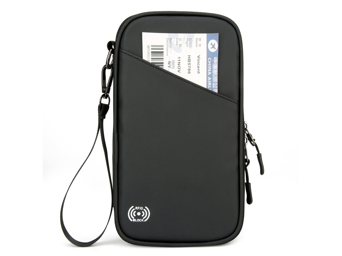 Bolsa Multifuncional Simples Para Guardar Documentos De Identificação, Na Cor Preta