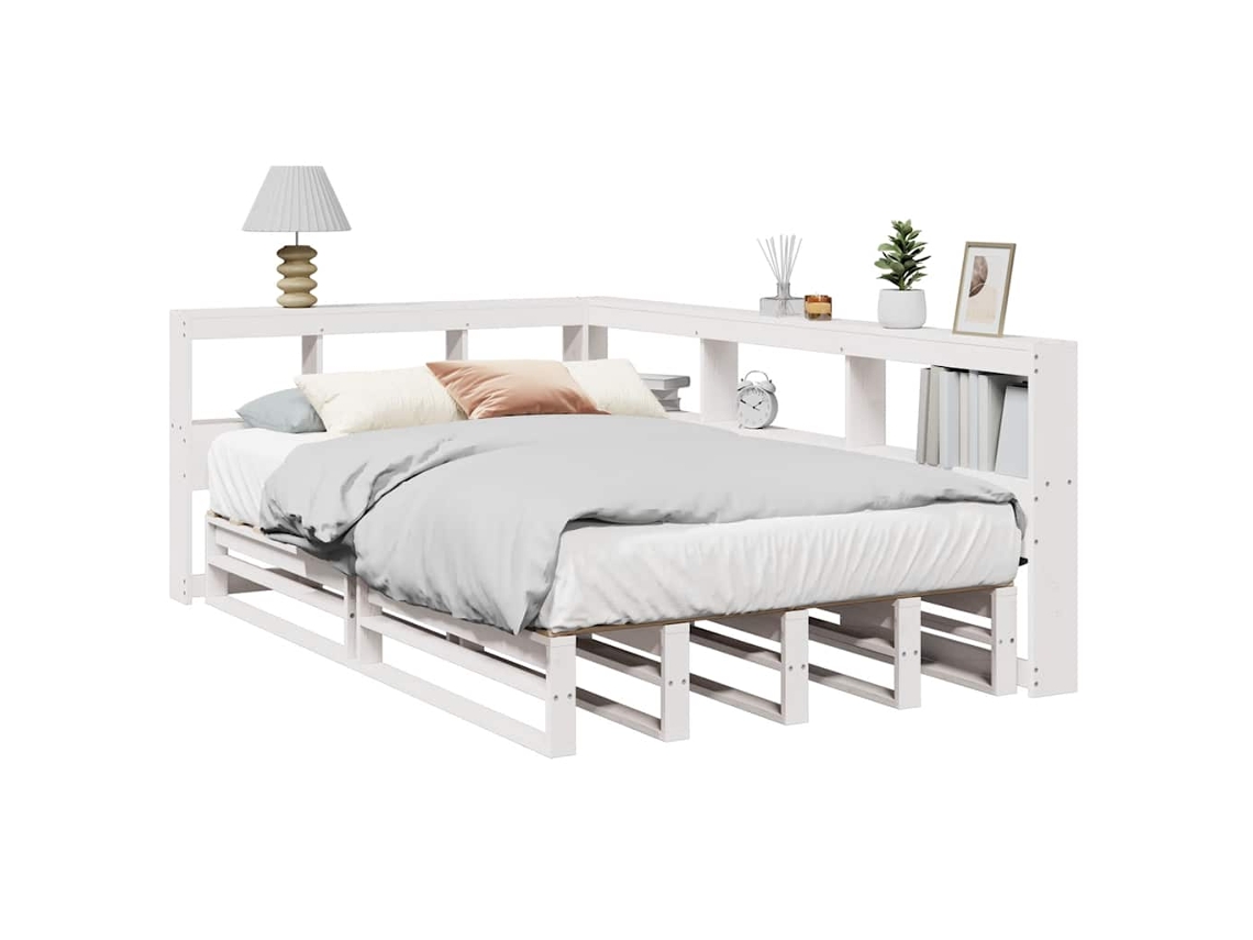 Cama Com Estante Sem Colchão 120x190 Cm Pinho Maciço Branco