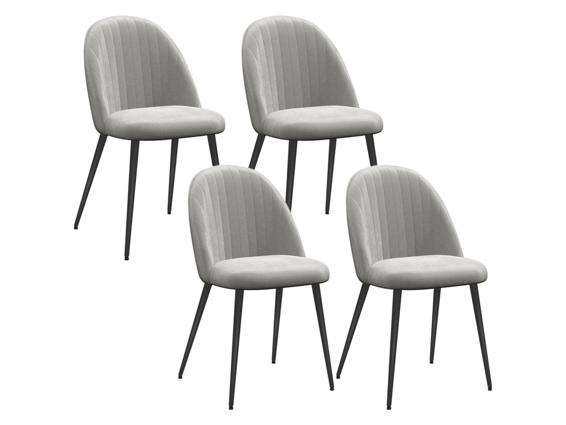 Conjunto De 4 Cadeiras De Sala De Jantar Modernas Cadeiras Estofadas Em Veludo Com Encosto Alto E Pés De Aço 50x52x83 Cm Cinza