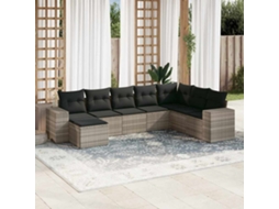 Vidaxl 8 Pcs Conj. Sofás Jardim C/ Almofadões Vime Pe Cinzento-claro