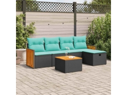 Vidaxl 6 Pcs Conjunto Sofás De Jardim C/ Almofadões Vime Pe Preto