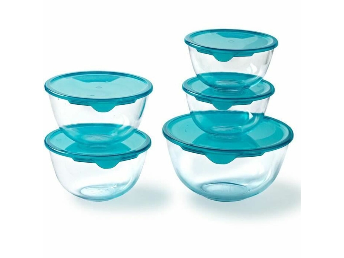 Conjunto De Lancheiras Pyrex Transparente Turquesa 5 Peças