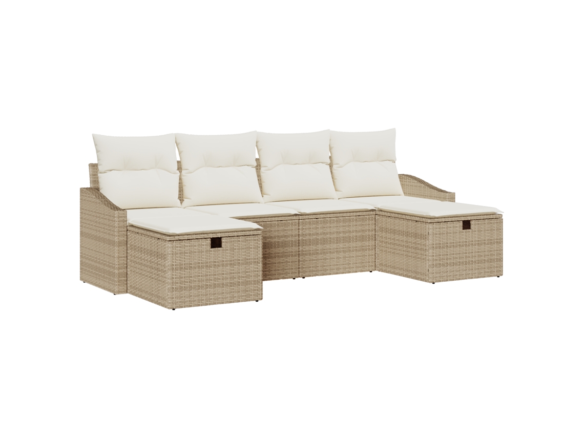 Conjunto 6 Sofá De Jardim Vidaxl Bege Vime Pe (233 X 117 X 85 Cm)
