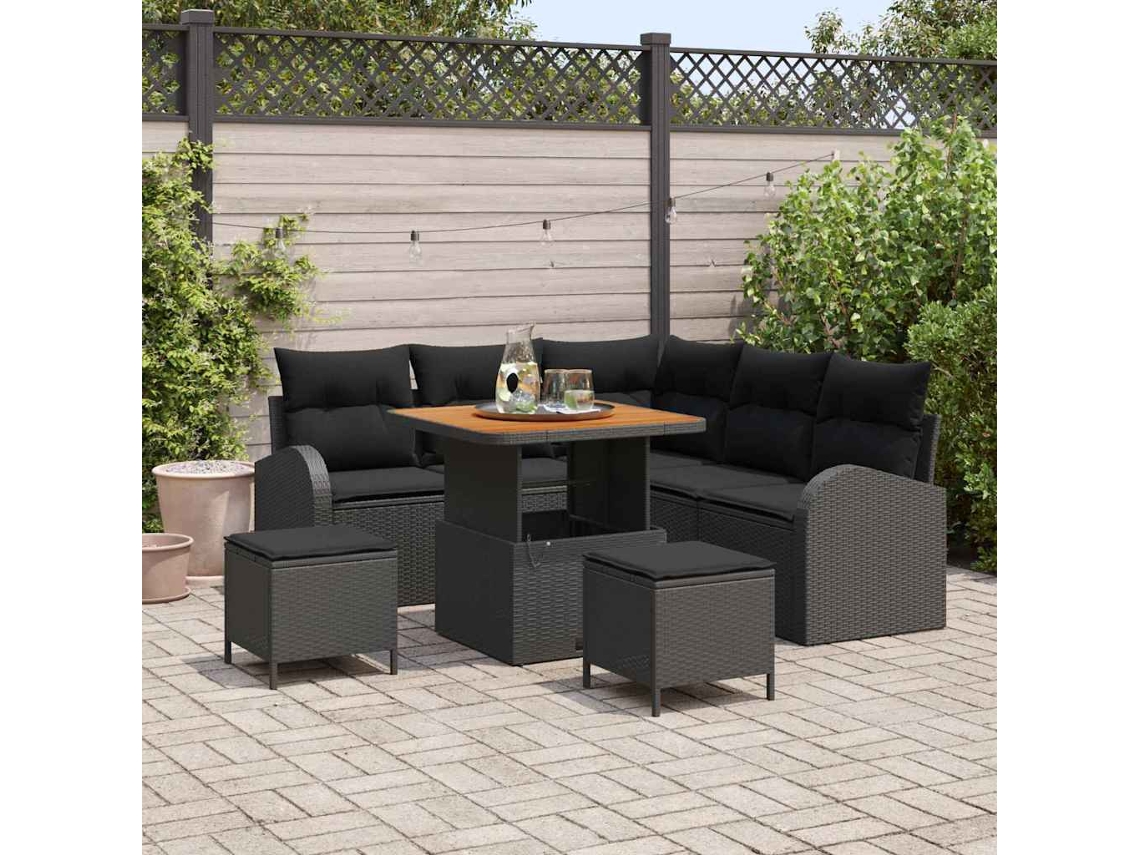 Vidaxl Conjunto De Sofá De Jardim 8 Unid. 7-número De Lugares Preto