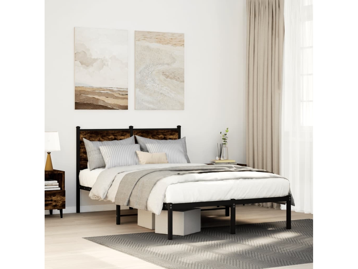 Estrutura De Cama Sem Colchão 120x200 Cm Metal Carvalho Fumado