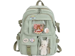 Mochila Escolar Kawaii Com Pins E Acessórios De Urso, Grande Capacidade, Múltiplos Bolsos (verde)