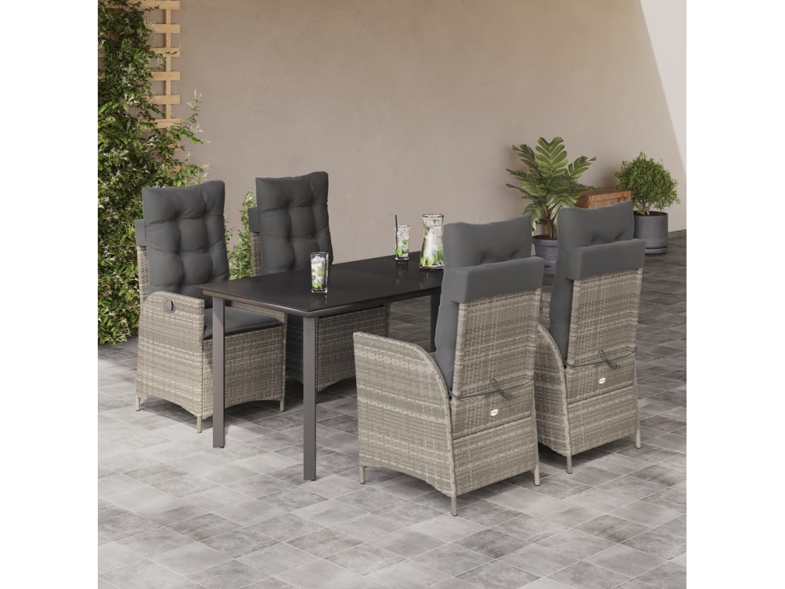 Vidaxl 5 Pcs Conjunto De Jantar P/ Jardim C/ Almofadões Cinzento Claro