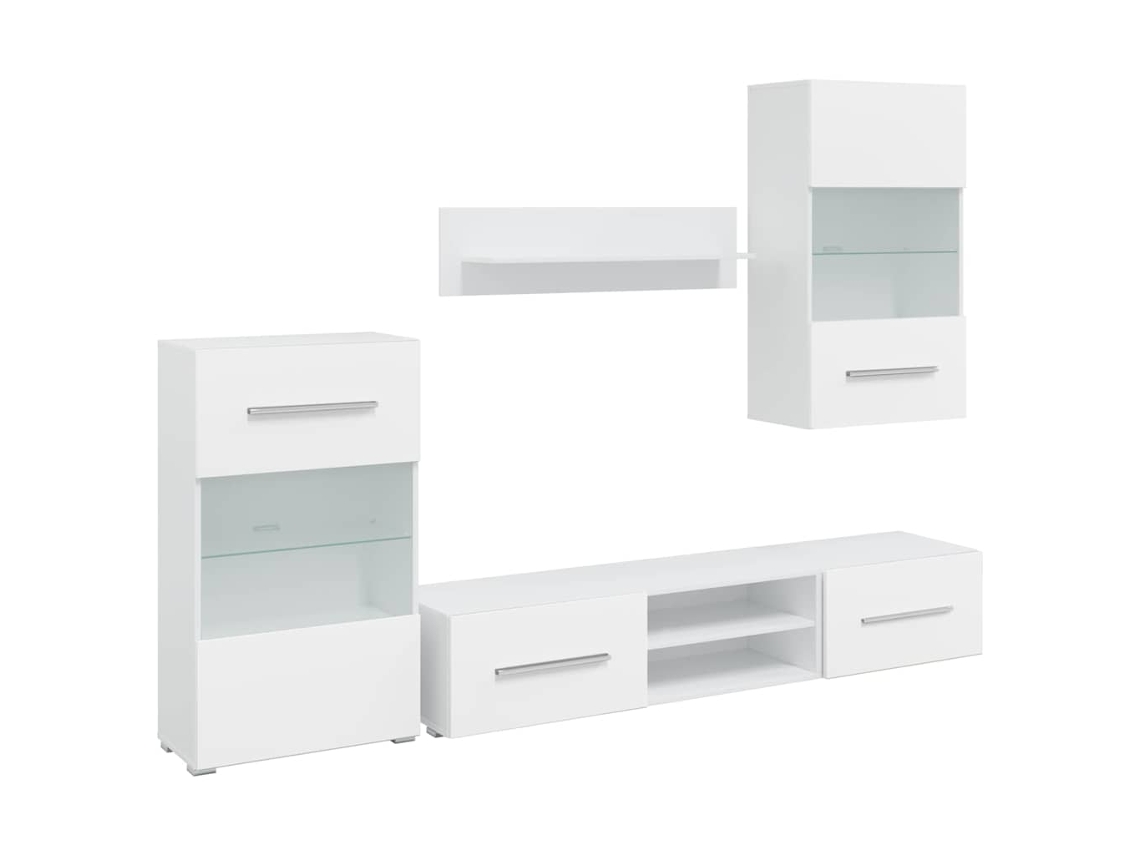 Conjunto TV Móveis 5pçs Iluminação Led Madeira Trabalhada Branco Mate MAISON EXCLUSIVE