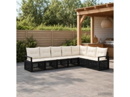 Vidaxl Conjunto De Sofá De Jardim 7 Unid. Preto Vime Pe