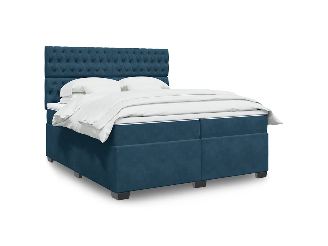 Vidaxl Cama Com Molas/colchão 200x200 Cm Veludo Azul