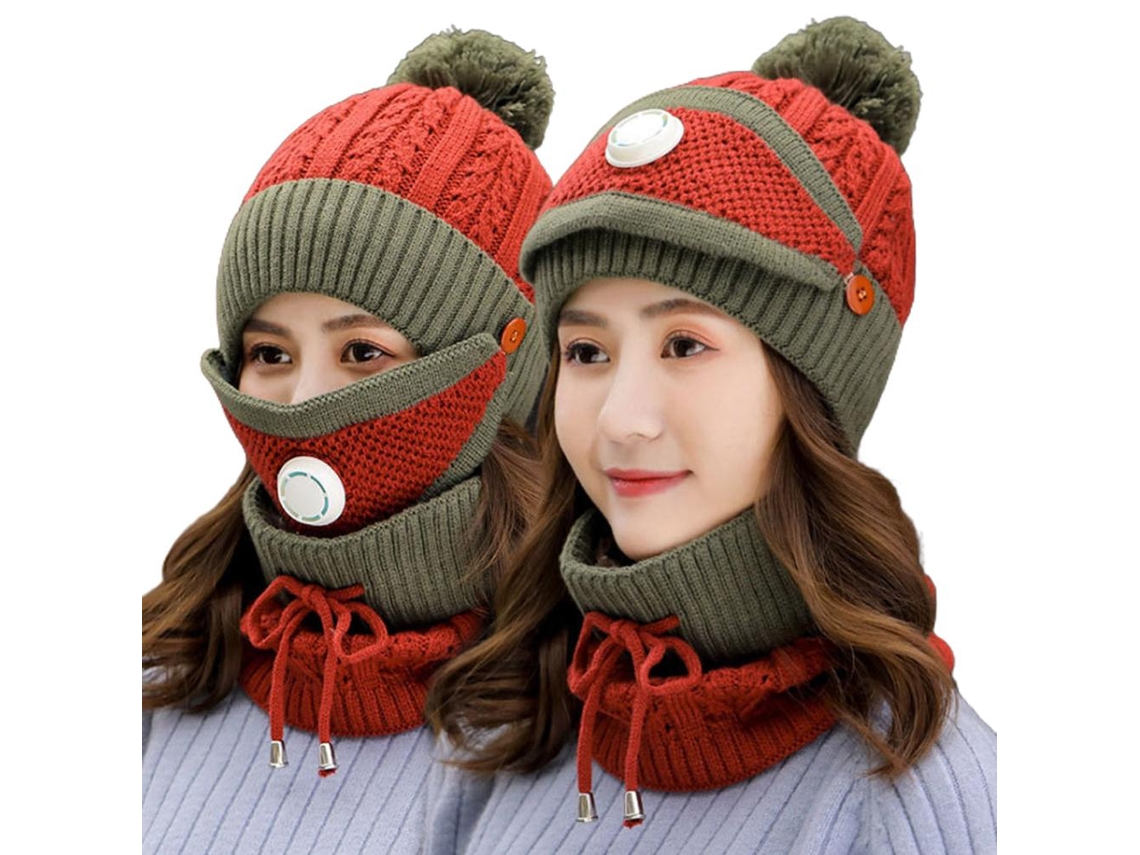 Conjunto De Boné De Mangaia Tejido Para Inverno 3 Em 1 Com Cachecol E Capa Facial Acolchoado Impermeável Ao Vento Para Mulheres E Meninas
