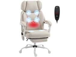 Cadeira Reclinável com Massagem Vibratória de 6 Pontos, Apoio de Cabeça Ajustável por Aquecimento Lombar e Apoio de Pés Cremoso pt