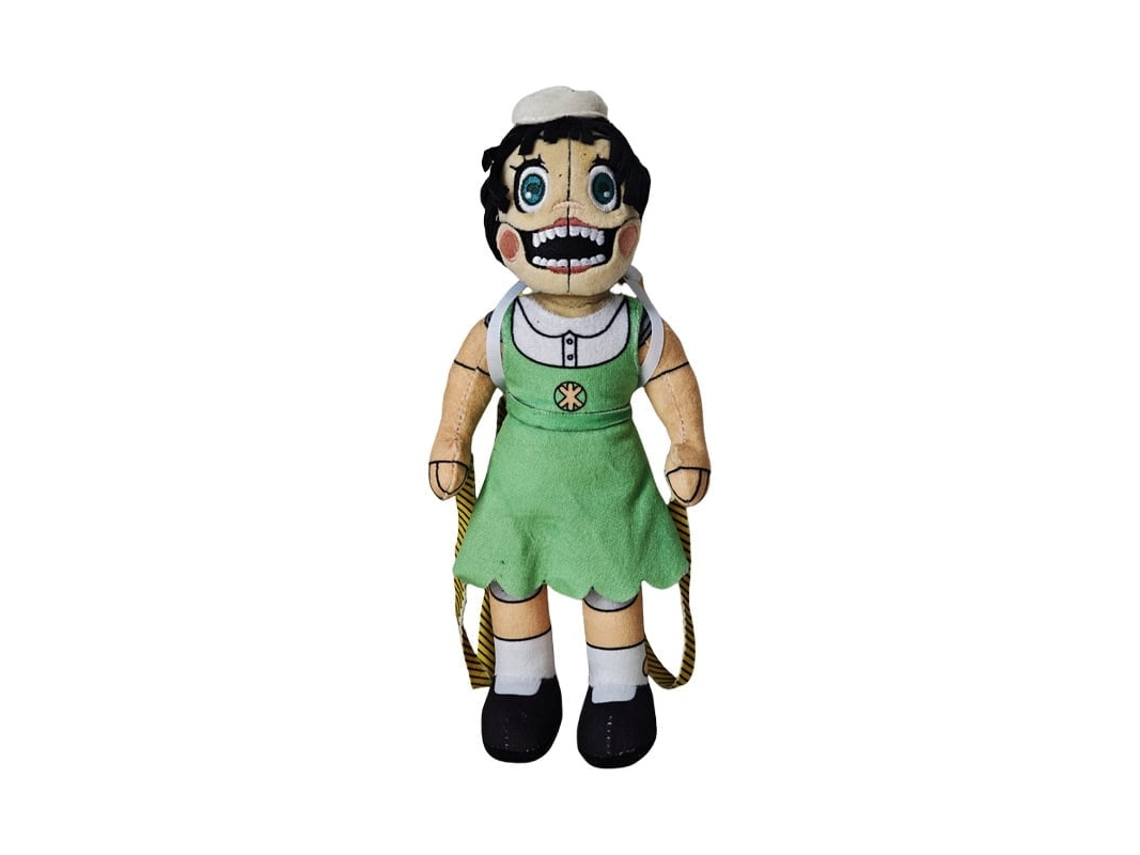 o Segredo do Jogo Mimic: Boneca Palhaço de Pelúcia com Vestido Verde e Mochila Branca Menina 26cm GOKOCO