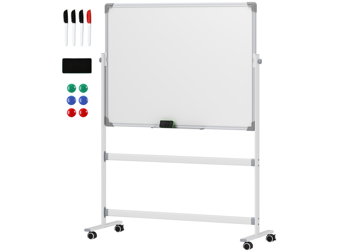 Quadro Branco, 120 X 90 Cm, Magnético, Rotativo, Móvel, Incluindo Marcador e Esponja, Estrutura Metálica, Branca