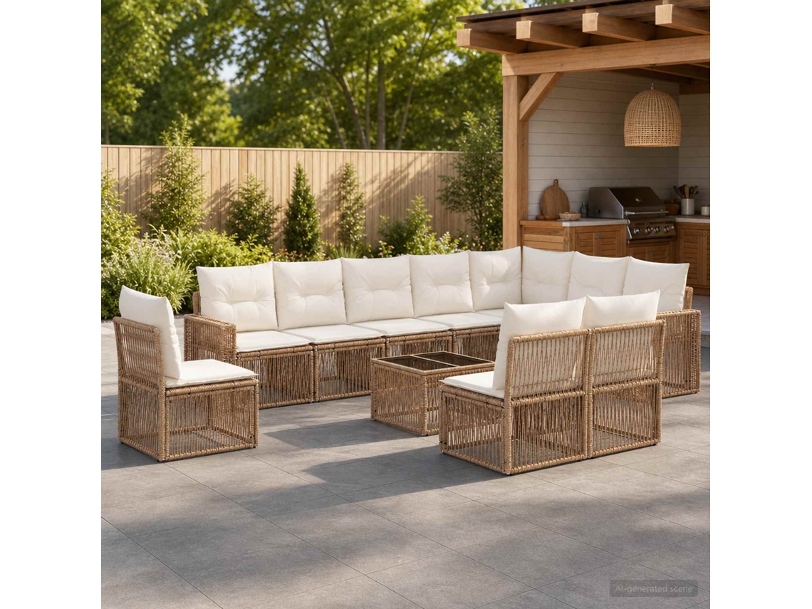Vidaxl Conjunto De Sofá De Jardim 11 Unid. Bege E Branco Creme Vime Pe