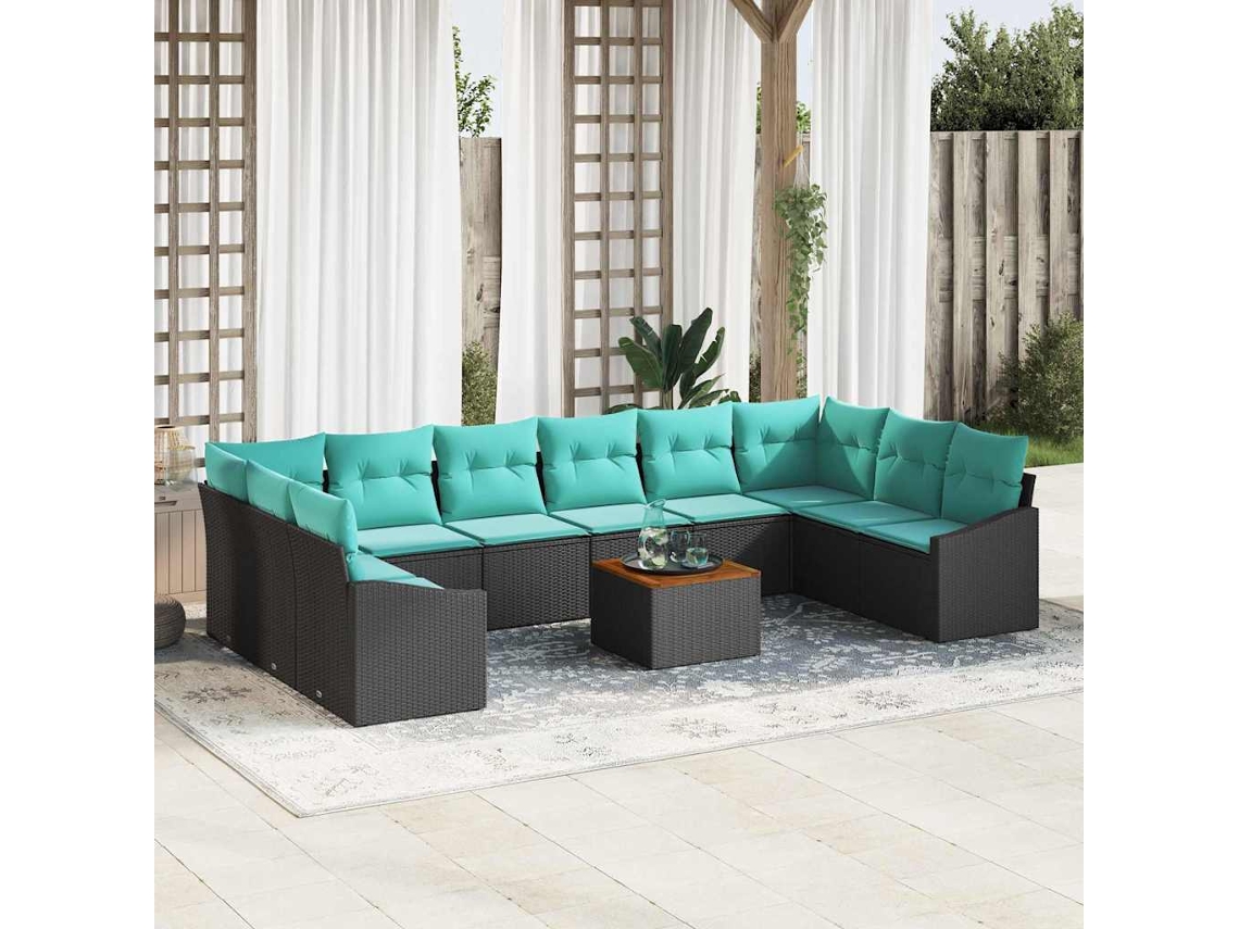 Vidaxl Conjunto de Sofá de Jardim com Almofada 11 Pcs Preto Vime Pe