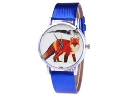 Reloj De Pareja Unisex Con Dial Animado De Cuero Azul Reloj De Cuarzo