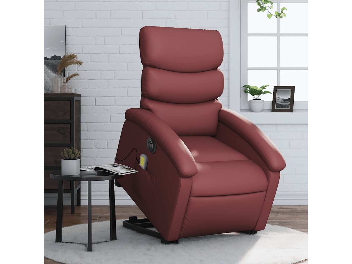 Vidaxl Poltrona Reclin. Elevatória Elétrica Couro Artif Vermelho-tinto