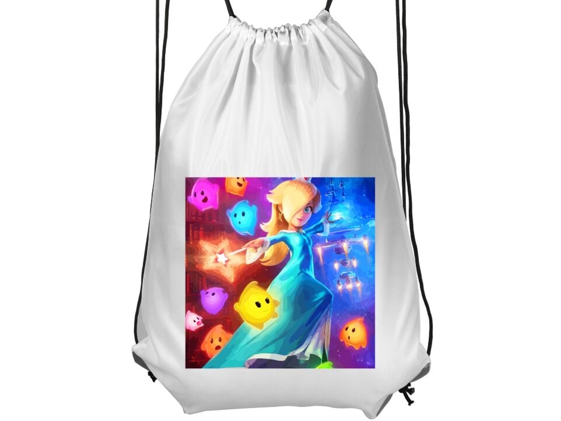 Mochila de Ginástica Infantil Branca, Confortável e Prática, com Estampa Mágica de Galáxia e Figuras da Rosalina Estrela Brilhante BRILVIBERA