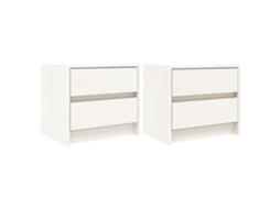Mesas de Cabeceira Conjunto de 2 Pinho Maciço Branco MAISON EXCLUSIVE (40x31x35,5 cm)