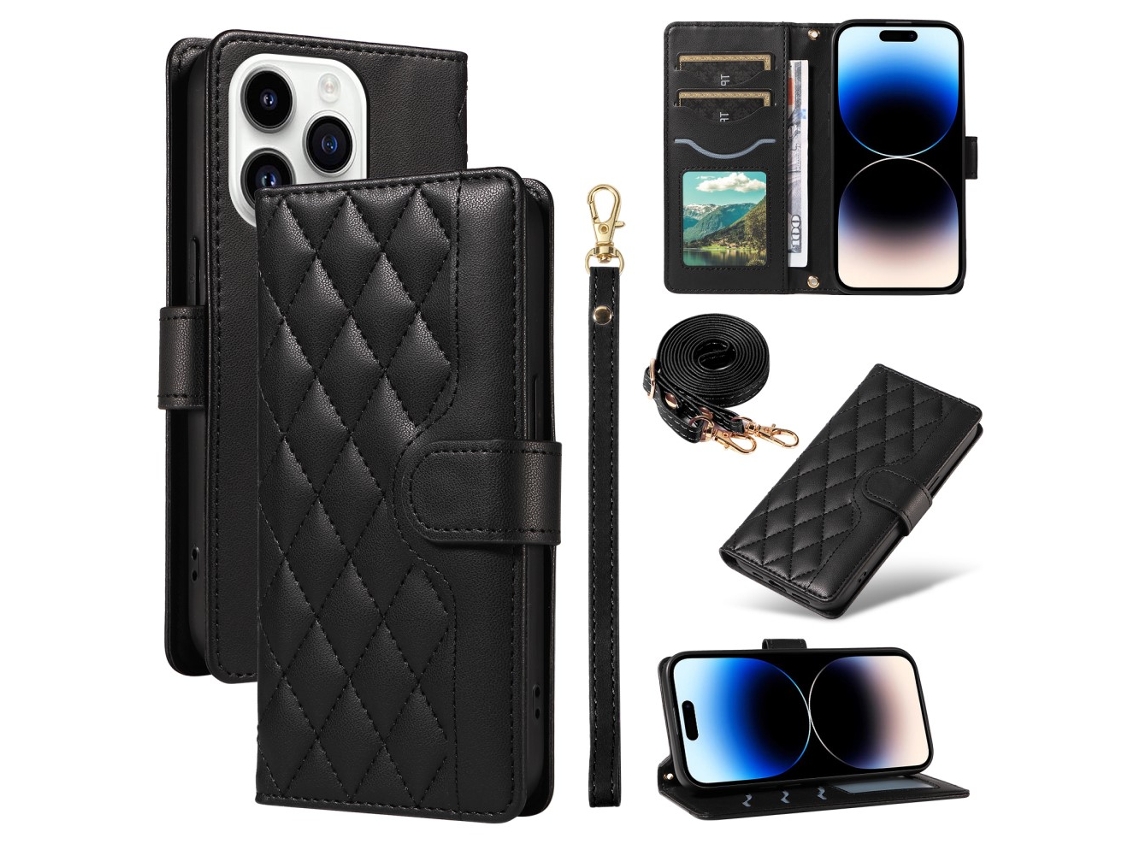 Capa Para Iphone 14 Pro Pele Sintética Preto
