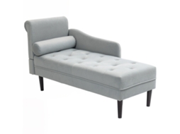 Chaise Longue Veludo Acolchoada Madeira Maciça Cinza Moderna ZACHARY