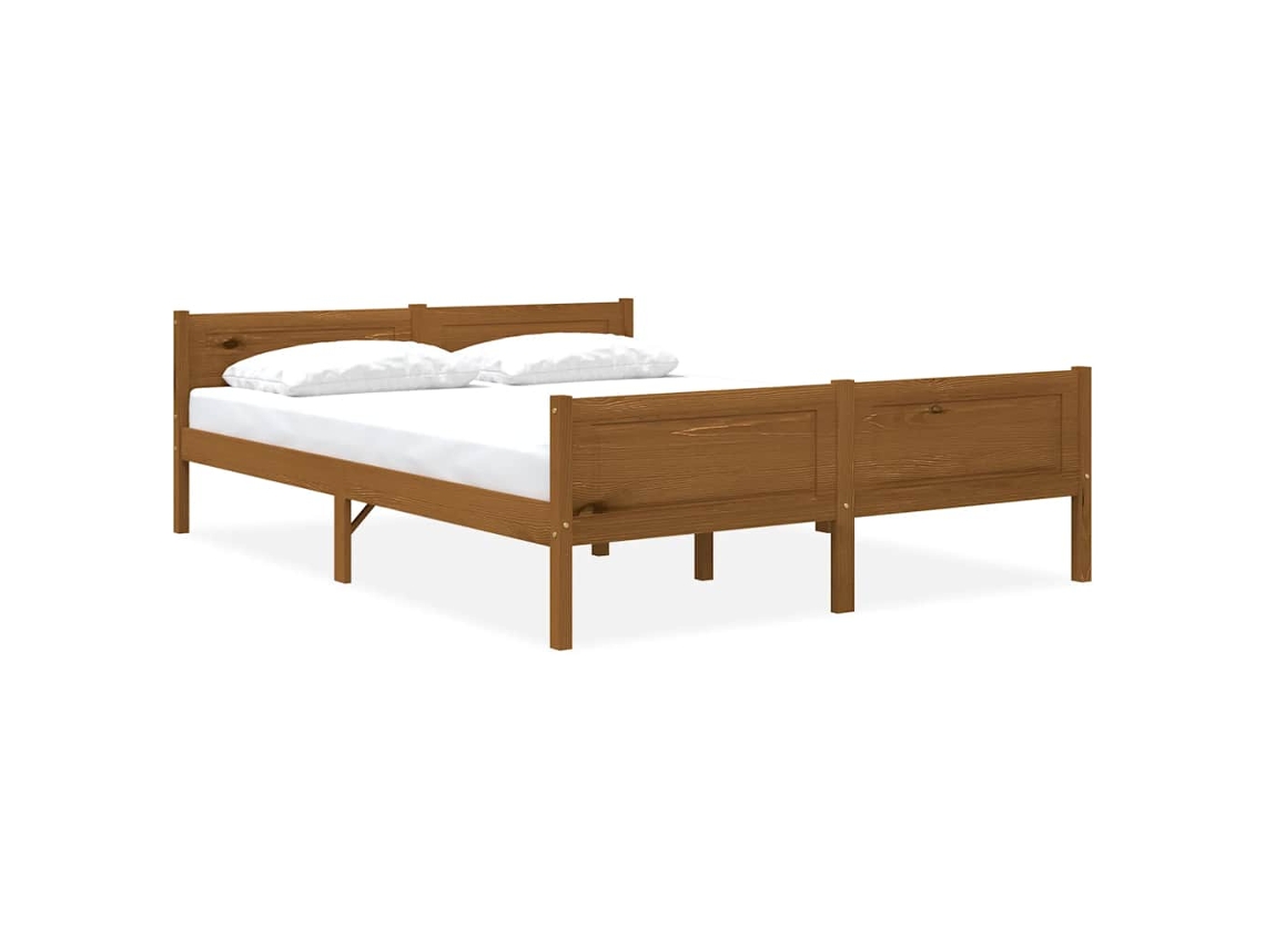 Estrutura De Cama 160x200 Cm Pinho Maciço Castanho Mel