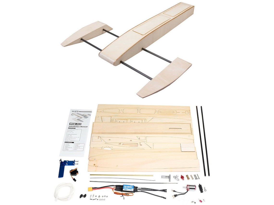 B061b061 B068 Kit de Barco a Motor Rc Faça Você Mesmo Modelo de Camarão com Flutuadores Laterais em Madeira MDUG