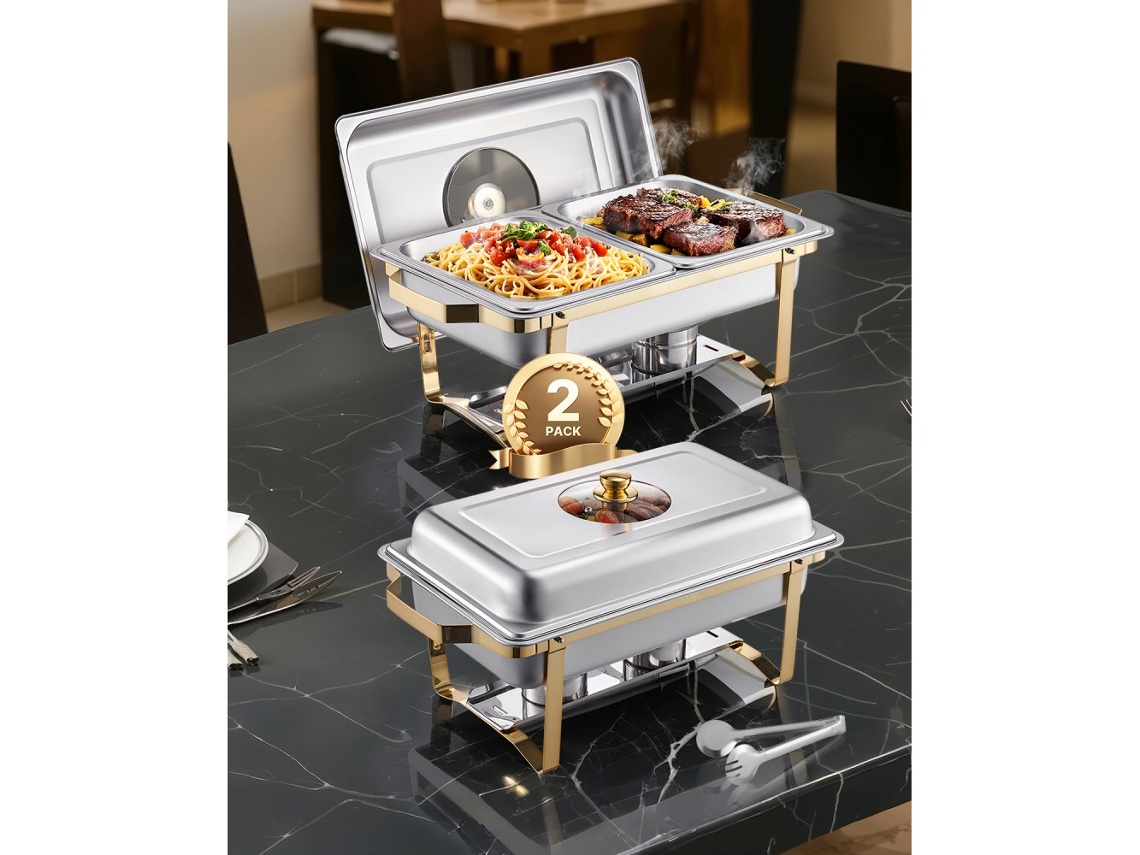 Conjunto De Rechauds Dourados Em Aço Inox Para Buffet E Eventos Tekmaquinas