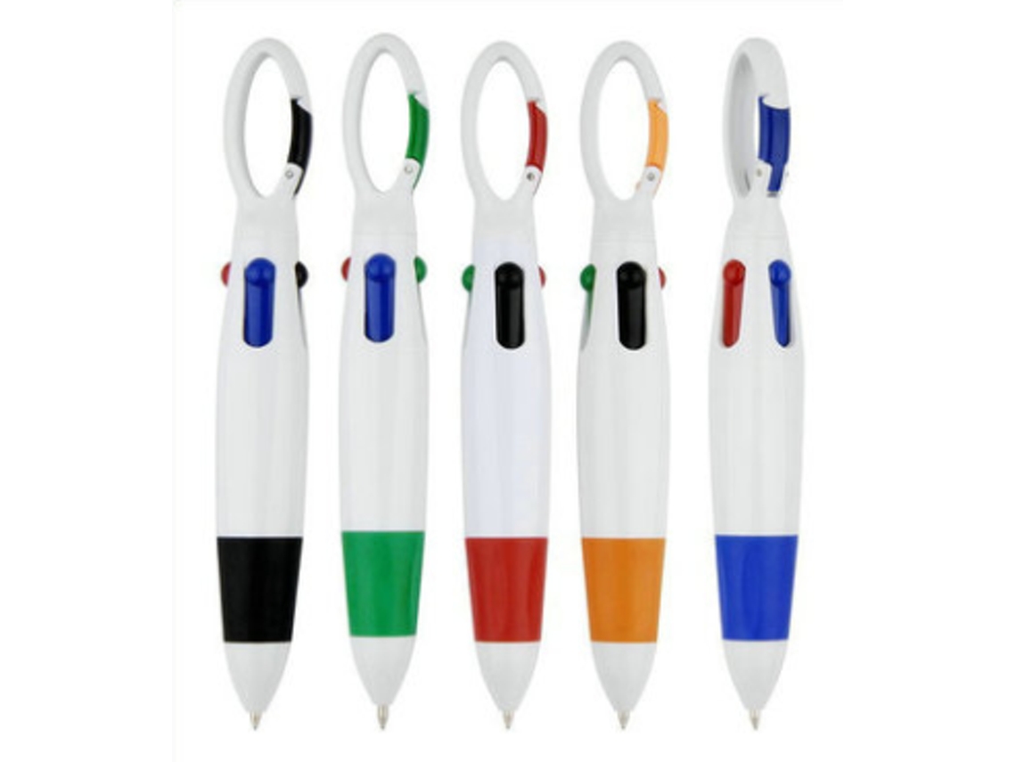 Pacote de 10 Canetas Esferográficas de Tinta Multicolorida 4 em 1 a Granel com Chaveiro para Adultos Crianças ZMDECQNA