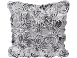 Capa de Almofada com Estampa Rosas em Cetim Cinza Prateado. Macia e Decorativa para o CHABERLU
