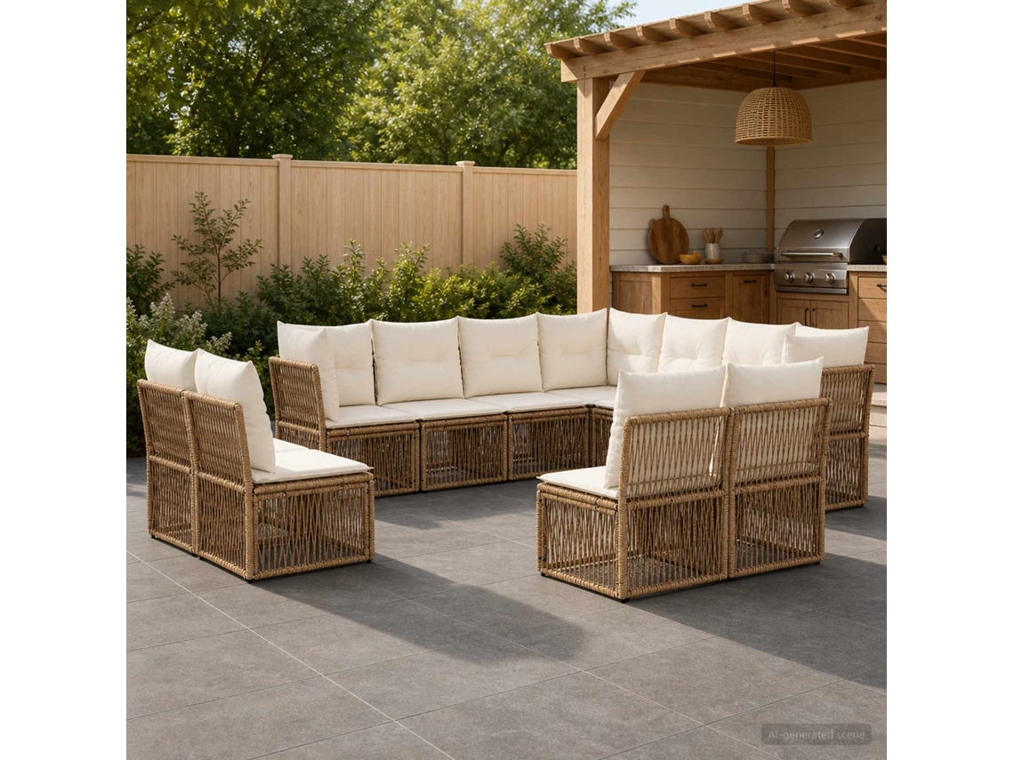 Vidaxl Conjunto De Sofá De Jardim 11 Pcs Bege Vime Pe