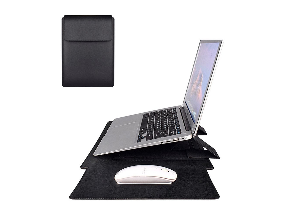 Bolsa Para Laptop, Capa De Couro Sintético Para Ultrabook, Capa À Prova De Choque, Preta Slowmoose