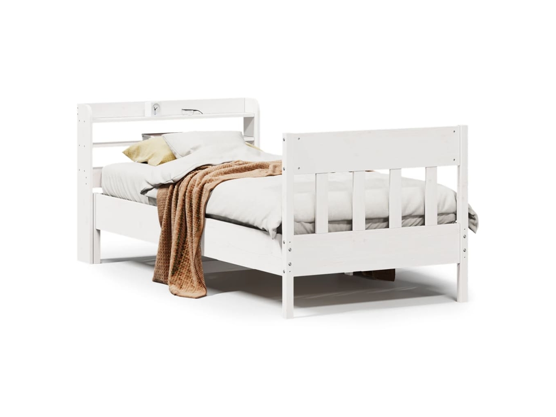 Cama Sem Colchão de Madeira de Pinho Maciça Branco MAISON EXCLUSIVE 90x190 cm