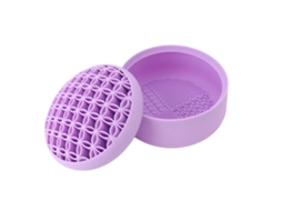 Organizador de pincéis de maquiagem em silicone roxo.