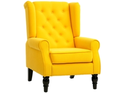 Poltrona Para Sala Com Apoios De Braço E Pernas De Madeira, Capacidade De 160 Kg, Ideal Para Quarto E Escritório, 74x86x102 Cm, Cor Amarela