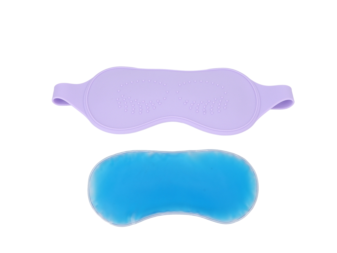 Máscara de gel ajustável e reutilizável para os olhos, para alívio do calor e do frio, silicone macio, roxa, alívio da fadiga.
