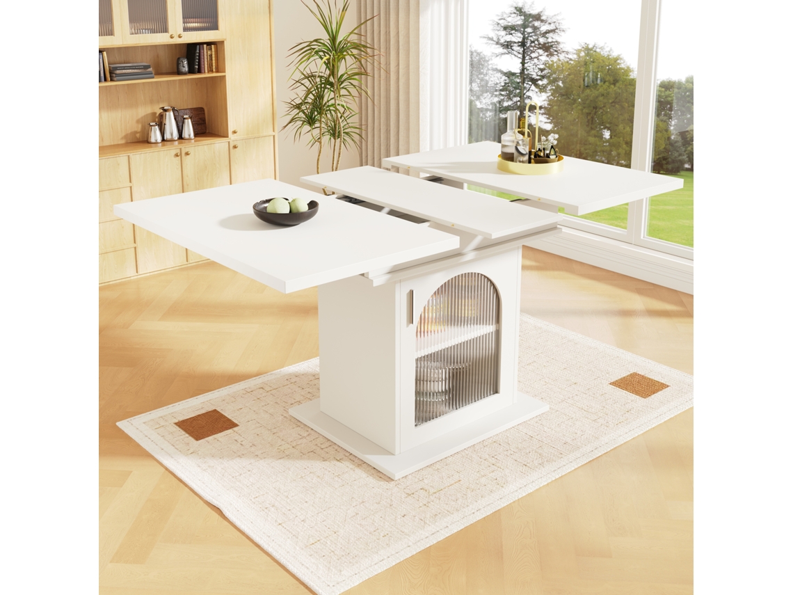 Mesa De Jantar Extensível (140×80 Cm) Com Prateleiras De Arrumação, Design Que Poupa Espaço, Adequada Para Cozinhas E Salas De Estar.