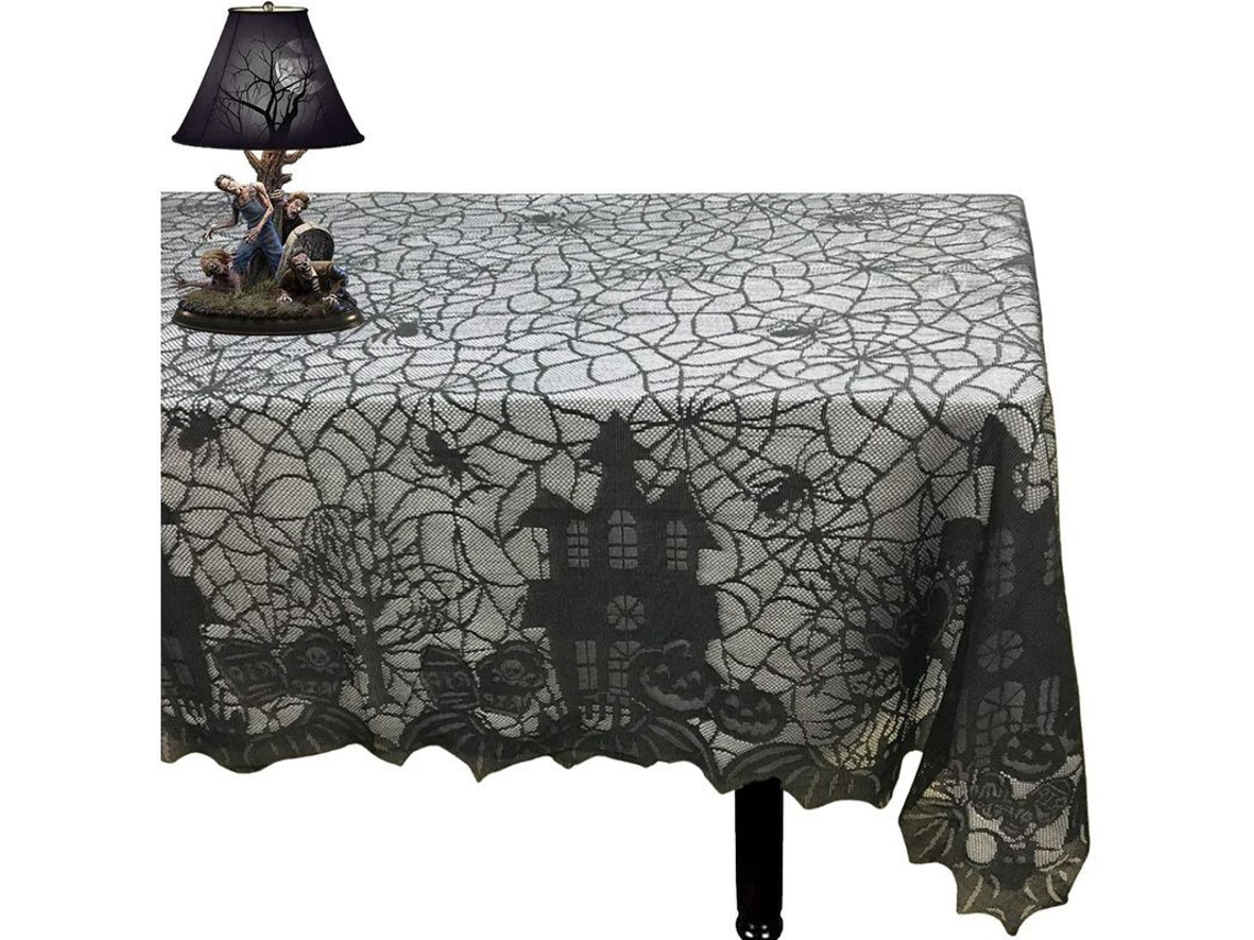 2026 mantel de Halloween de Encaje Negro Con Telaraña de Araña 53 X 68 Pulgadas