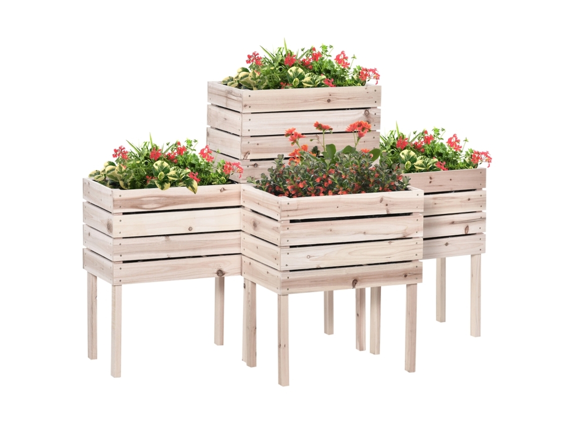 Caixa de flores elevada de madeira, resistente ao tempo, 50x30x60cm, ORBITRA COMMERCE