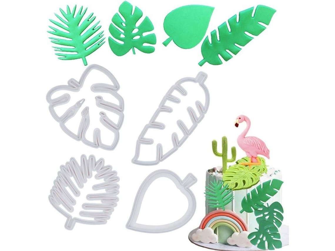 Conjunto de Cutters Nova Line de Folhas Tropicais para Massa de Açúcar e Biscoitos 4 Peças