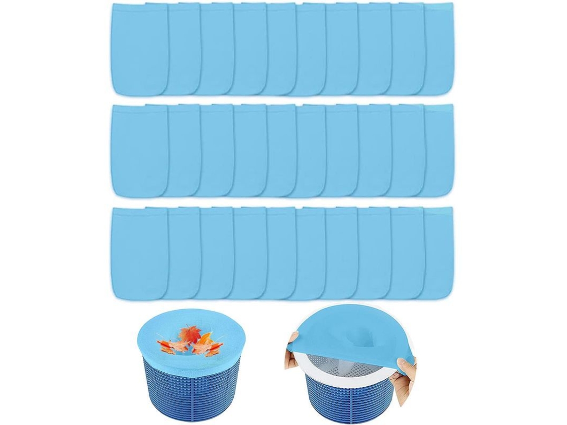 30 meias de skimmer para piscina, filtro para cesto de skimmer, azul S/MARCA